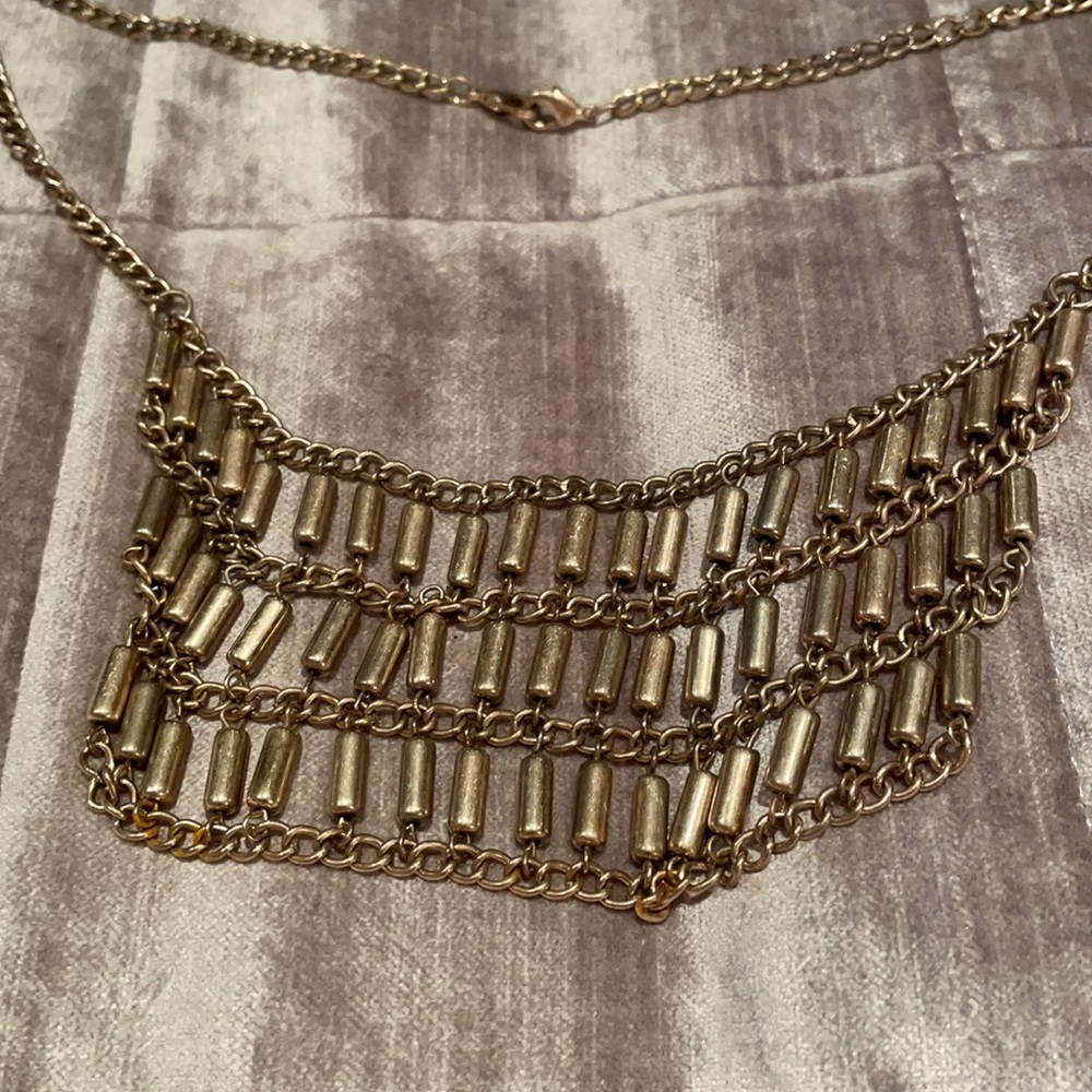 Gold-Tone Multi-Row Bar Chain Necklace